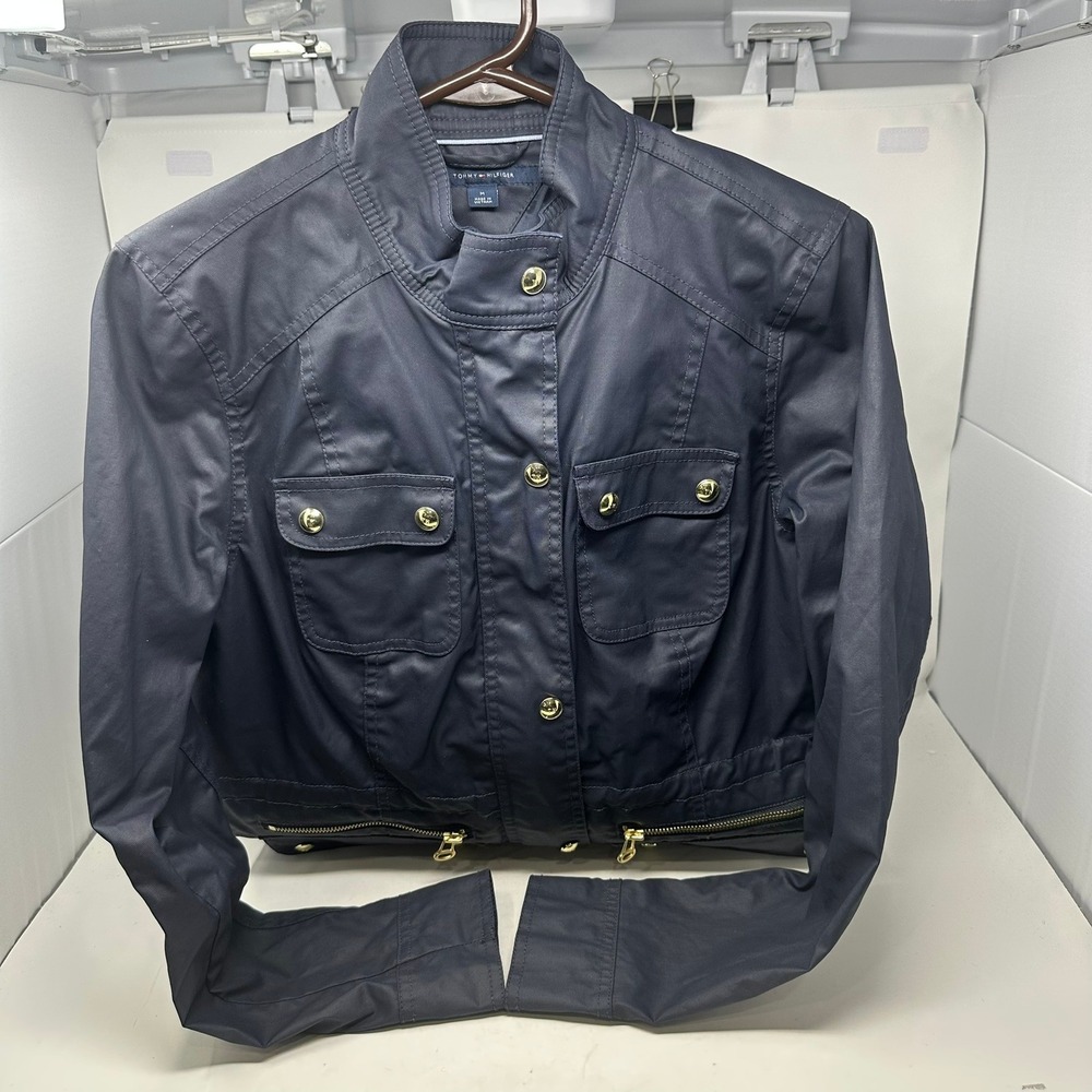Tommy Hilfiger Jacket Women M Navy Utility Field Military Gold Hardware Coat